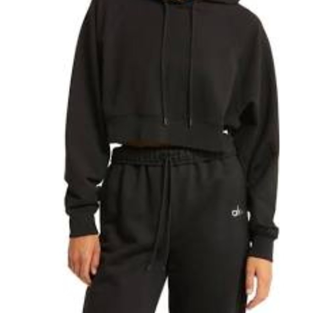 Alo Yoga Double Take Cropped Black Sweatshirt Hoodie Large Plus Soft Flowy